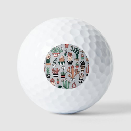 Cute Blooming Cactuses Hand_Drawn Pattern Golf Balls