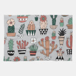Cute Blooming Cactuses: Hand-Drawn Pattern Kitchen Towel