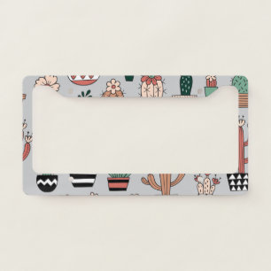 Cute Blooming Cactuses: Hand-Drawn Pattern License Plate Frame