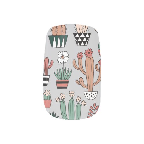 Cute Blooming Cactuses Hand_Drawn Pattern Minx Nail Art