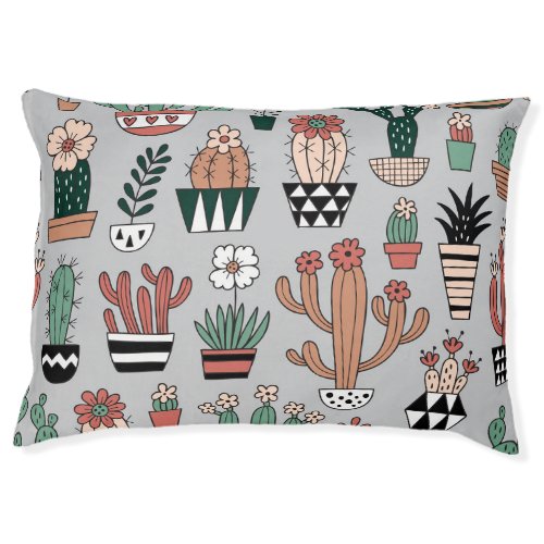 Cute Blooming Cactuses Hand_Drawn Pattern Pet Bed