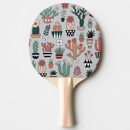 Cute Blooming Cactuses Hand_Drawn Pattern Ping Pong Paddle