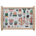 Cute Blooming Cactuses: Hand-Drawn Pattern Serving Tray