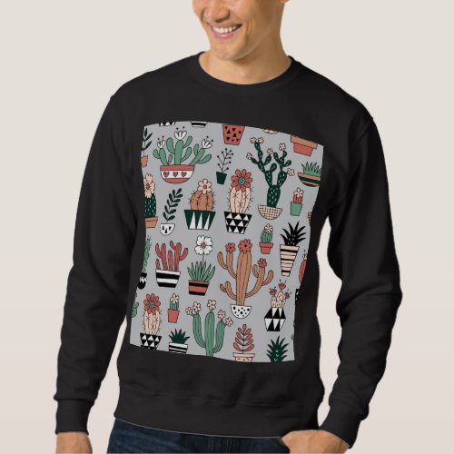 Cute Blooming Cactuses Hand_Drawn Pattern Sweatshirt