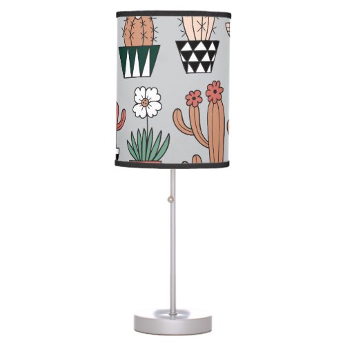 Cute Blooming Cactuses Hand_Drawn Pattern Table Lamp