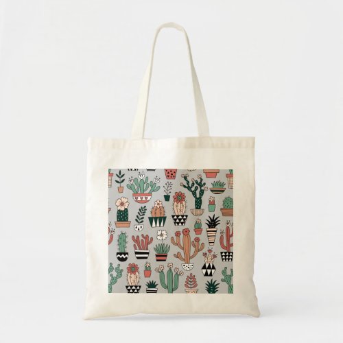 Cute Blooming Cactuses Hand_Drawn Pattern Tote Bag