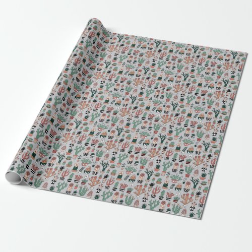 Cute Blooming Cactuses Hand_Drawn Pattern Wrapping Paper