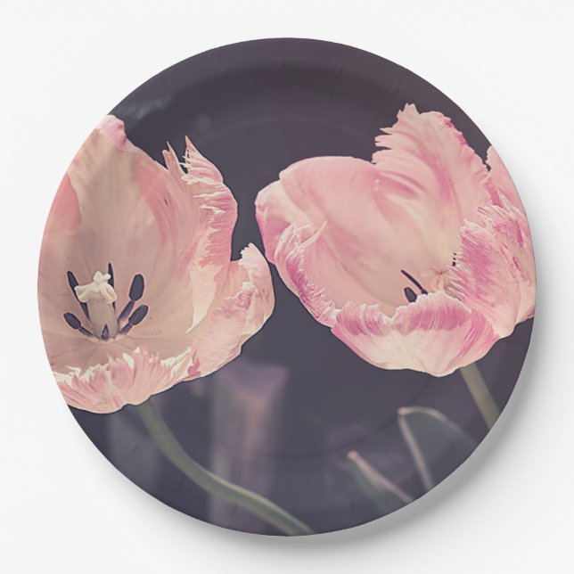 Cute Blooming Tulips -Personalized Paper Plates (Front)