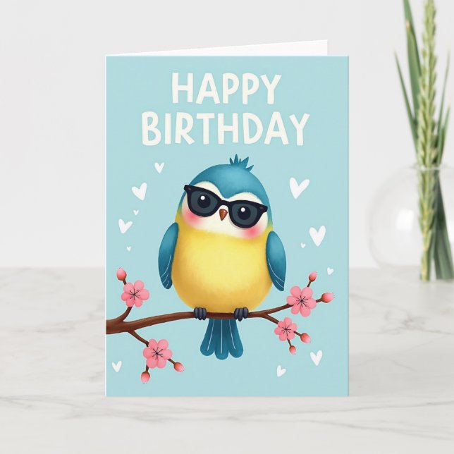Cute Blossom Bird Birthday Card (Front)