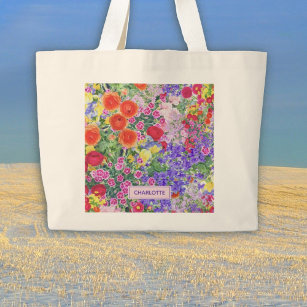 Cute blossoms colorful name beach tote bag
