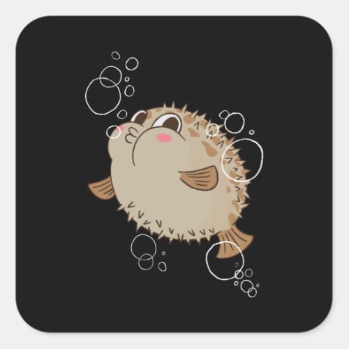 Cute blowfish square sticker