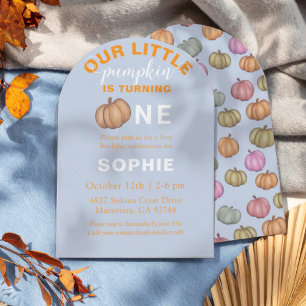 Cute Blue 1st Birthday   Our little Pumpkin Invitation