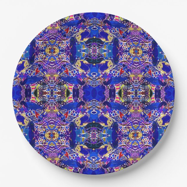 Cute blue abstract elements  paper plates (Front)