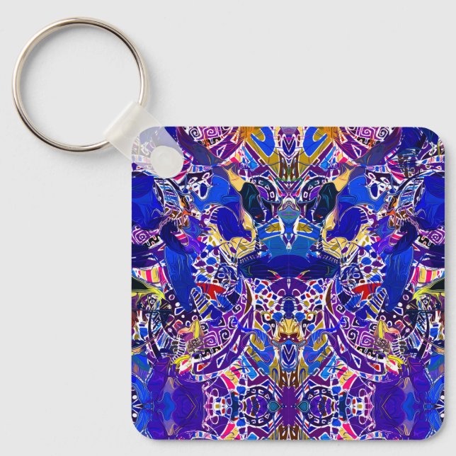 Cute blue abstract elements  throw pillow keychain (Front)