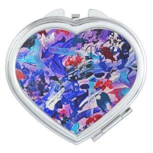 Cute blue abstract painting compact mirror