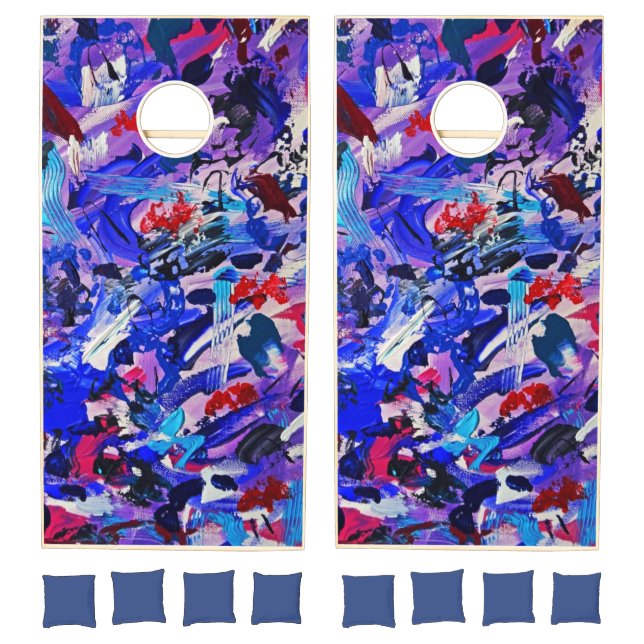 Cute blue abstract painting cornhole set (Set)