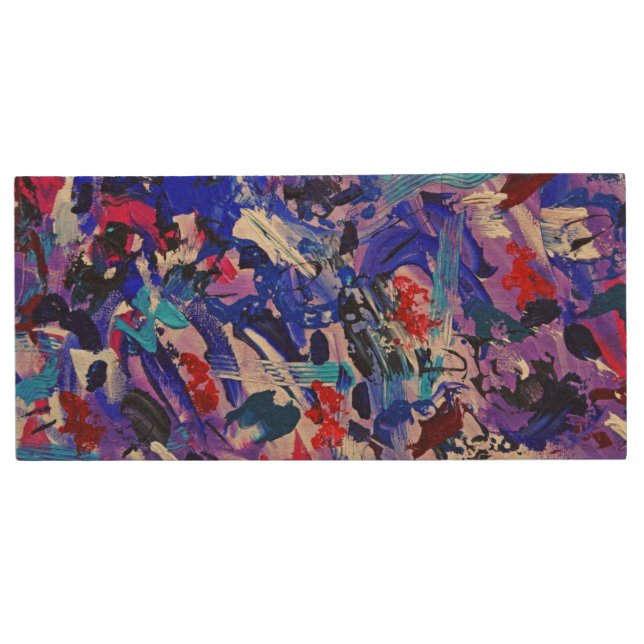 Cute blue abstract painting wood flash drive (Front)