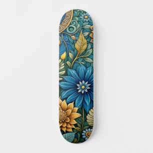 Cute Blue Abstract Sunflower Design Wide Street  Skateboard
