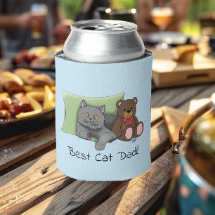 Cute Blue Adorable Gray Best Cat Dad Father’s Day Can Cooler