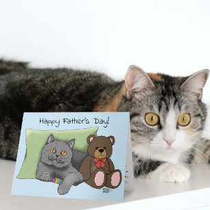 Cute Blue Adorable Gray Best Cat Dad Father’s Day Card