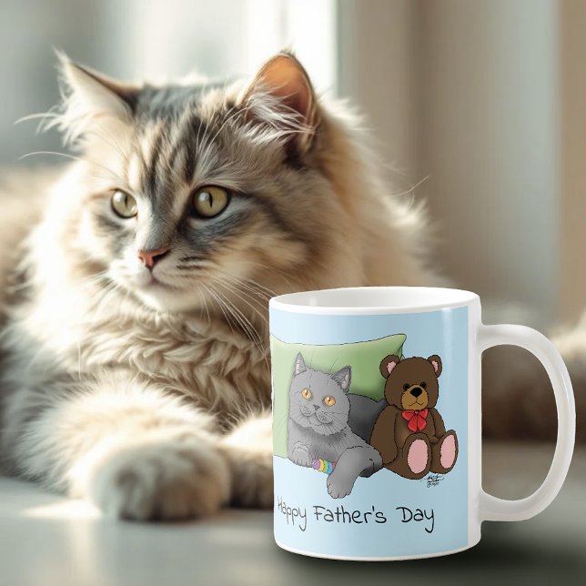 Cute Blue Adorable Gray Best Cat Dad Father’s Day Coffee Mug (Creator Uploaded)