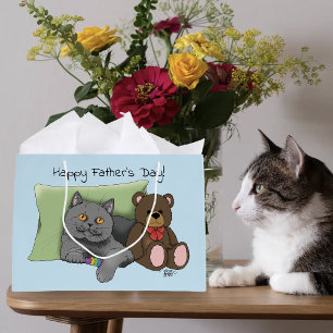 Cute Blue Adorable Gray Best Cat Dad Father’s Day Large Gift Bag