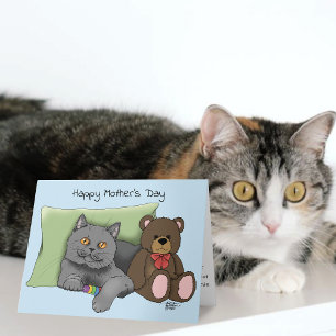 Cute Blue Adorable Gray Best Cat Mom Mother’s Day Card