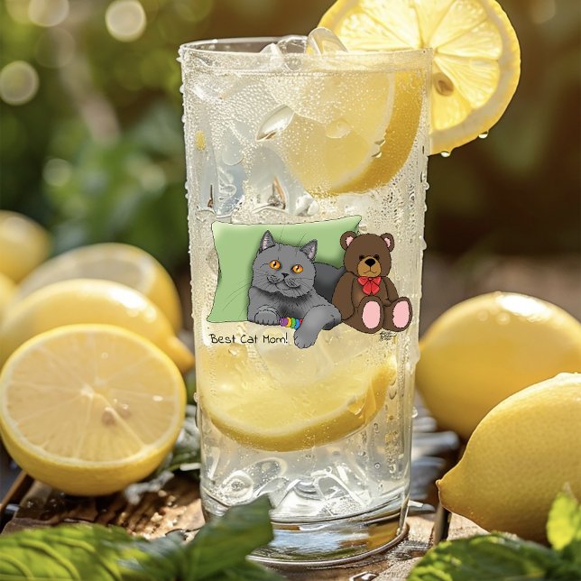 Cute Blue Adorable Gray Best Cat Mom Mother’s Day Glass (Creator Uploaded)