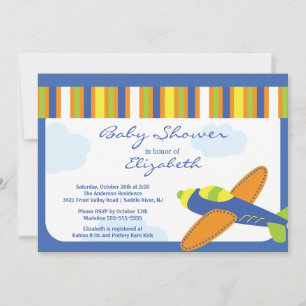 Cute Blue Airplane Boy Baby Shower Invitation
