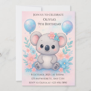 Cute Blue Alien Birthday Party Invitation 