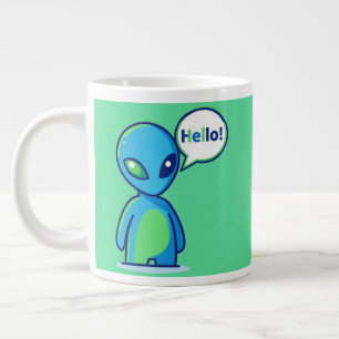 Cute Blue Alien Saying Hello Giant Coffee Mug