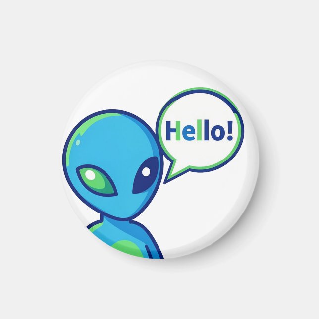 Cute Blue Alien Saying Hello Magnet (Front)