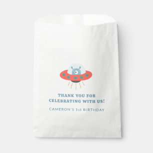 Cute Blue Alien Spaceship 1st Birthday Custom Favor Bag