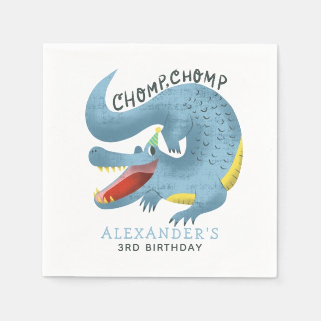 Cute Blue Alligator Birthday Party Boys Napkins (Front)
