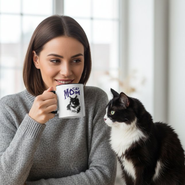 Cute  Blue and Black CAT MOM Personalize  Mug (Creator Uploaded)