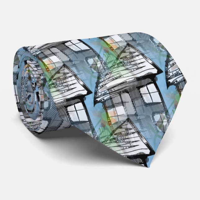 Cute Blue And Black Houses Real Estate Agent  Neck Tie (Rolled)