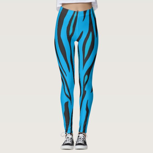 Cute Blue and Black Tiger Stripes Leggings