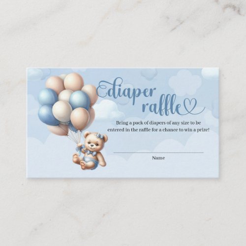 Cute blue and brown bear balloons Diaper Raffle Enclosure Card