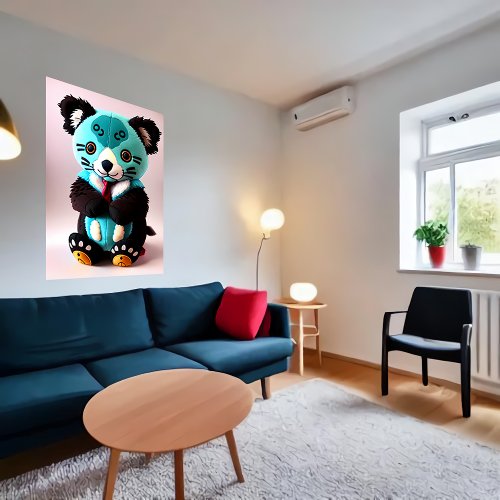 Cute blue and brown koala plush toy  AI Art   Poster