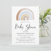 Cute Blue and Brown Watercolor Rainbow Baby Shower Invitation (Standing Front)