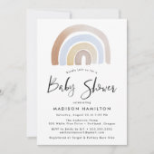 Cute Blue and Brown Watercolor Rainbow Baby Shower Invitation (Front)
