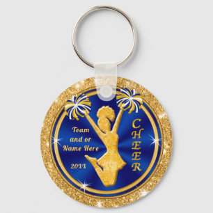Cute Blue and Gold Cheer Team Gifts, PERSONALIZED Keychain