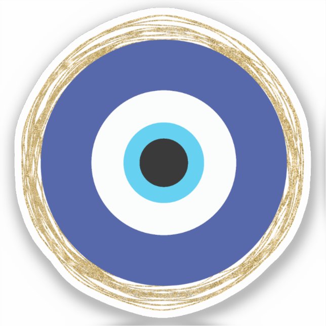 Cute Blue and Gold Evil Eye Sticker (Front)