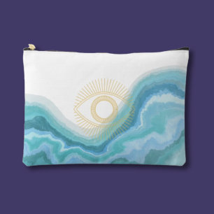 Cute Blue and Gold Watercolor Greek Eye Feminine Accessory Pouch