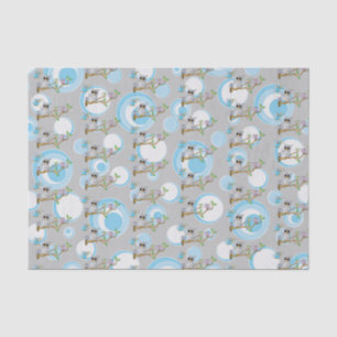 Cute Blue and Gray Baby Owls Shower Theme Tissue Paper