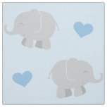 Cute Blue and Gray Elephants and Hearts Pattern Fabric