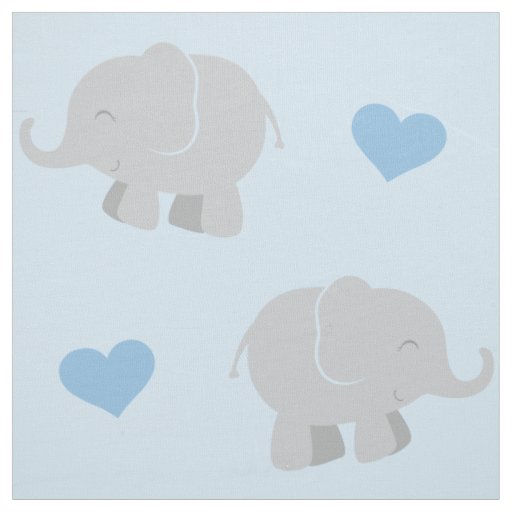 Cute Blue and Gray Elephants and Hearts Pattern Fabric