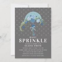 Cute Blue and Gray Floral Umbrella Baby Shower  Invitation