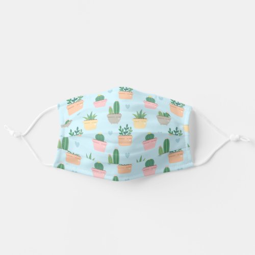 Cute Blue And Green Cactus Plant Pattern Adult Cloth Face Mask