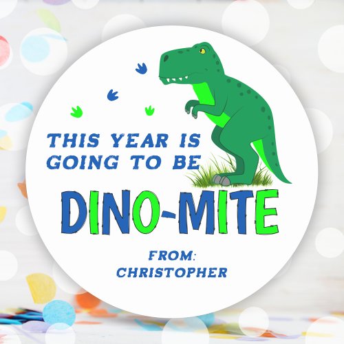 Cute Blue and Green Dinosaur Back To School  Classic Round Sticker